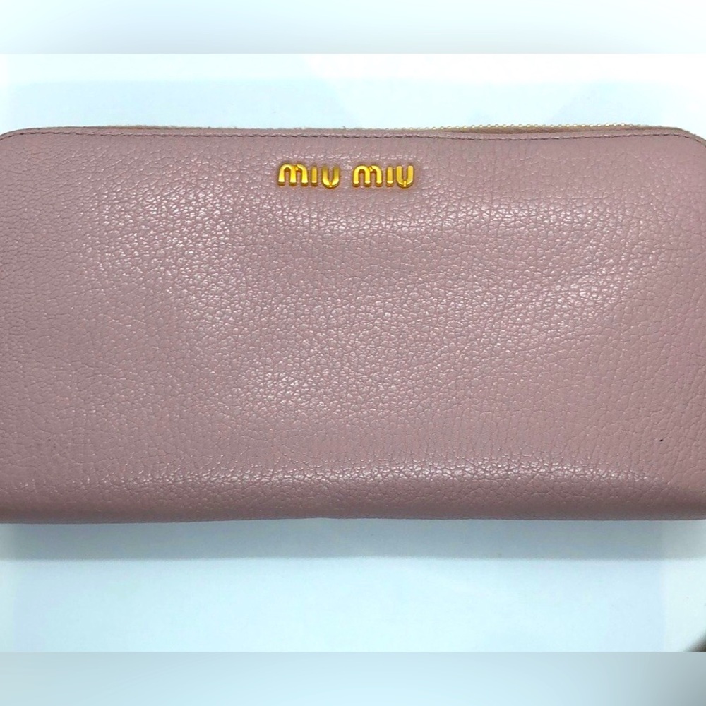 Authentic Miu Miu Pink Leather Zip Aroud Wallet